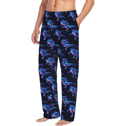 Mens Pajama Pants - Fantasy Colorful Axolotl Print Soft Sleep Lounge Pants For Men, Casual Pj Bottoms With Pockets