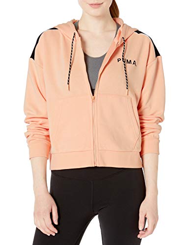 PUMA Women's Chase Cropped Full Zip Hoodie, Peach Parfait, L