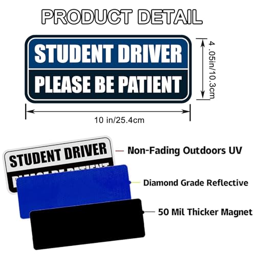 Image of 3 Pcs Student Driver Car Magnet, Please Be Patient Student Driver Magnet | Teen Driver for Car Removable Novice Rookie Safety Atntteion Sign - Weather-Resistant Blue /Black