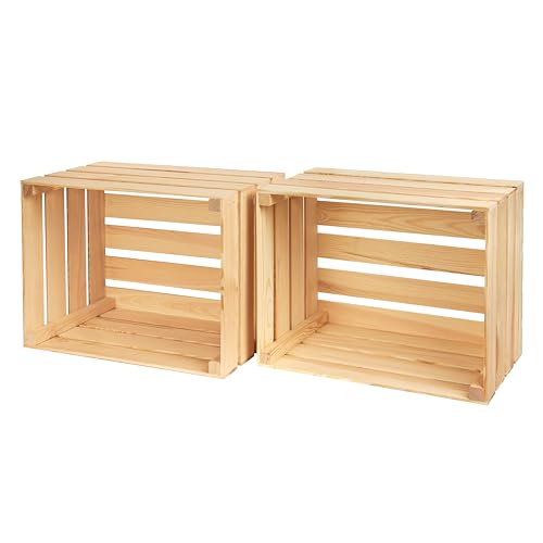 PINEEA Caixas de madeira grandes - fruteira de madeira, caixas de vinho decorativas – natureza vintage caixa de madeira 50 x 40 x 30