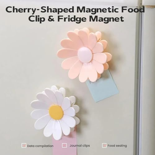Cherry-Shaped Magnetic Food Clip & Fridge Magnet, Cherry Blossom Bag Clips & Magnet, 1 Flower 6 Clips for Organizer, Kitchen, Office (Mix,6PCS)