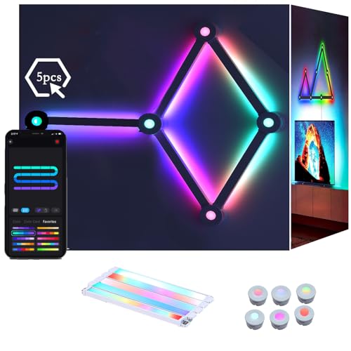 Image of RGB Wall Light lines, Smart Gaming LED Lights DIY Geometry Splicing Gaming Wall Light Bar, Backlit Modular APP Control Colour Changing for Game Room,Bedroom,Home Decor Lights (5 Lines, White)