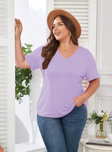 Image of ForHailey Women's Plus Size Short Sleeve Tee Shirt V Neck Basic Ladies Loose Fit T Shirt 1X-5X