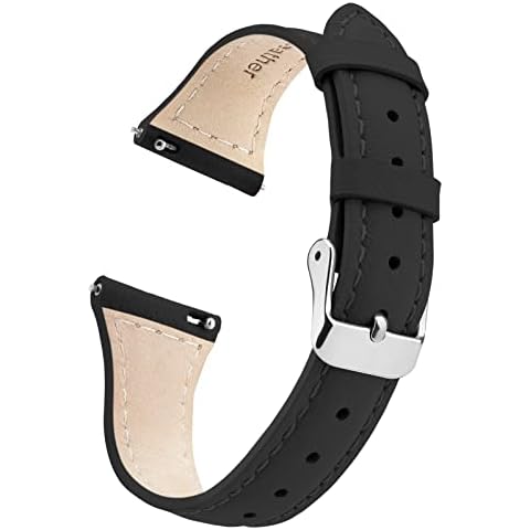 Ritche Quick Release Leather Watch Bands for Women Ladies Watch Straps Replacement 12mm 14mm 16mm 18mm 20mm Black/Light Pink/White/Brown/Gray/Dark Blue, Black & Silver, 18mm, Modern Cover