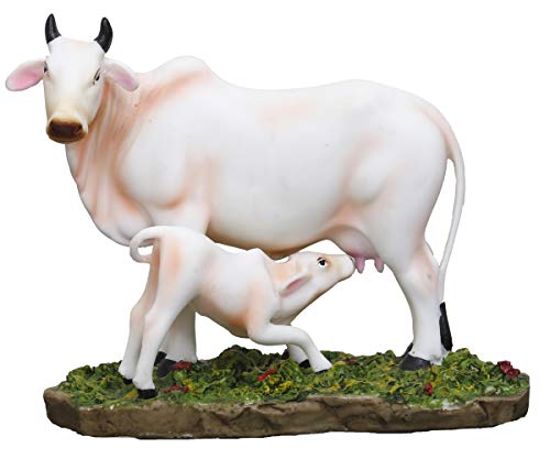 Idolo vaca y ternero de resina y mármol 9 x 4.5 x 7 pulgadas