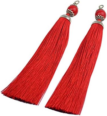 Makhry 10pcs 4.5 Inch Handmade Silky Floss Lobster Clasp Tassel Key chain Beads Bookmark Tassel Pendant for DIY Craft Jewelry Women Earring (Black, Short)