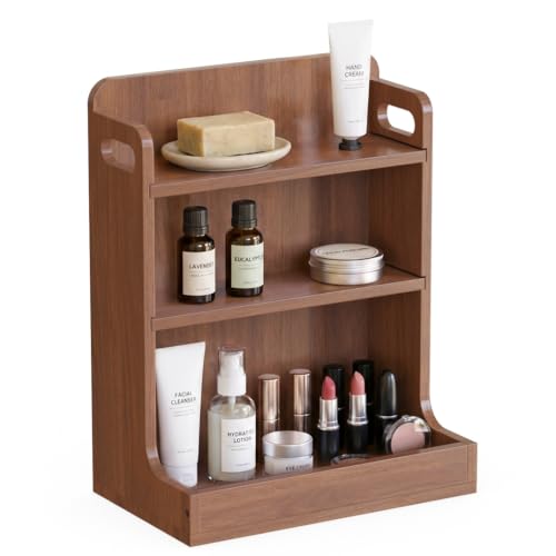 3 Tier Solid Wood Bathroom Counter Organizer Countertop Vanity Shelf