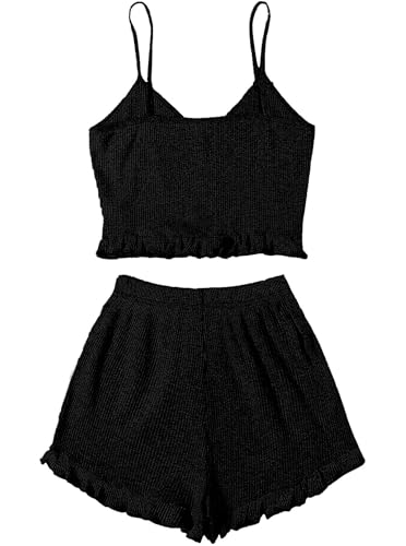Image of Avanova Women Sexy 2 Piece Pajama Set Ruffle Trim Cami Top and Shorts Sleepwear Set