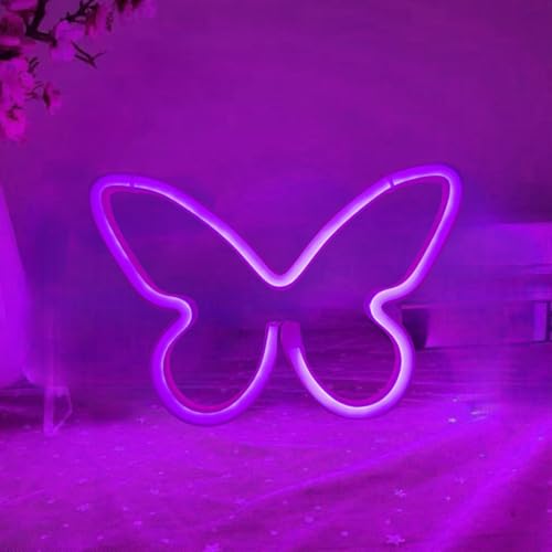 Image of 2 Pcs Butterfly Neon Signs,USB or 3-AA Battery Powered Neon Light or Party, Birthday, Wedding, Bedroom Wall Bar, Bedroom, Indoor