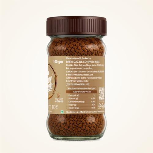 Image of BREW DAZZLE Hazelnut Joy | 100% Arabica Instant Coffee | Aromatic and Smooth Pack | Rich Aroma Hazelnut Flavoured Coffee Granules (100g)