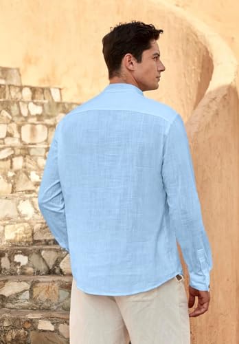 Image of Zombom Men's Solid Cotton Polyester Blend Straight Kurta Shirt, Regular Fit Full Sleeve Short Kurta Shirt
