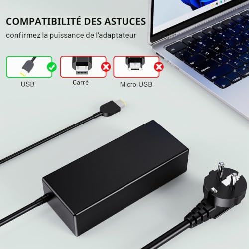 135W Chargeur Ordinateur Portable Compatible avec Lenovo Lenovo ThinkPad X1 Extreme Gen 1 2 3 4 5 W540 W541 T440 T440S T440P T470P T540p T15p Ideapad Yoga Y50-70 Y50-80 Y50p Y50p-70 Y50c Adaptateur – vue 3
