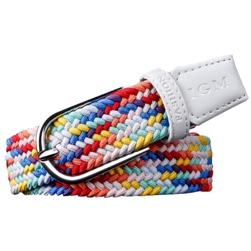 PACDE Western Candy Colours Elastic Braided Women Canvas Belt Woven Sknny Slim Stretch Women Belt(Multicolor,for38-39" waist size)