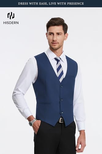 Image of HISDERN Mens Suit Vest Business Casual Dress Waistcoat Vest Solid Color Formal Wedding Vests for Suits or Tuxedo