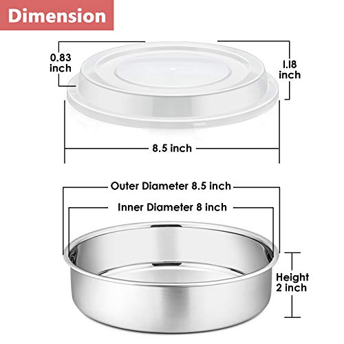 P&P Chef 8-Inch Round Baking Cake Pan With Lid, Stainless Steel Cake Pan And Plastic Cover Set, For Wedding Birthday Picnic, Reusable & Durable, Dishwasher Safe (2 Pans + 2 Lids) #TOP1