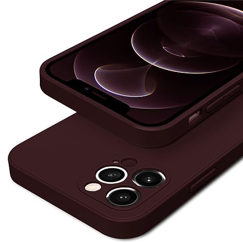 Coque en silicone liquide pour iPhone 14 Plus LVTFCO carrée couleur prune protection objectif