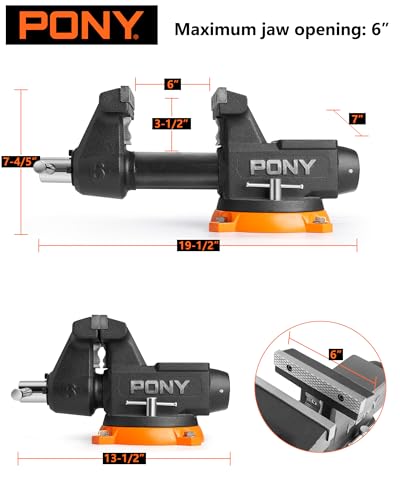 Image of PONY 6 Inch Heavy Duty Bench Vise 8800LBS Clamping Force, Pro Workshop Workbench Vise with 360-Degree Rotatable Base and Anvil, 6-inch Jaw Opening and Width for Woodworking, Drilling, Pipe Cutting