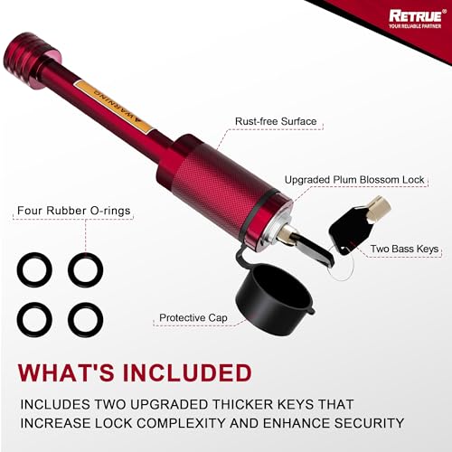 Image of RETRUE Trailer Locking Hitch Pin, 5 /8 inch Pin, Fit 2 inch & 2-1 /2 inch Receiver, Red