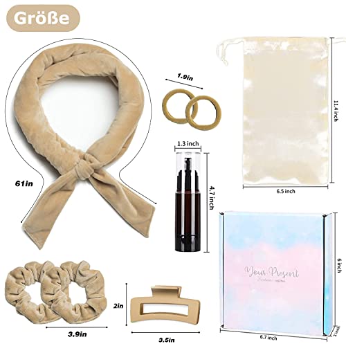 Foto von Lockenwickler Locken Ohne Hitze, Neu Rutschfest Heatless Curls, Lockenwickler über Nacht mit Stirnband Lockenwickler Große Locken DIY Heatless Curls Band Frisurenset,für langes mittleres Haar (Khaki)