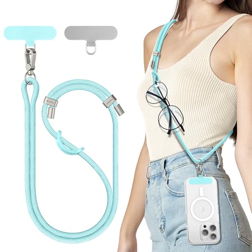 Image of SURPHY Phone Lanyard Crossbody, Phone Strap Crossbody with 2 Tether Tabs | Adjustable Cell Phone Lanyard, Anti Theft Phone Strap, Premium Metal Buckles, Universal Lanyard for Travel, Limpet Shell