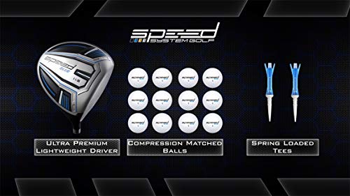 Speed System Golf Driver Includes Super Lightweight Titanium Driver, 12 Premium Golf Balls, 2 Spring Loaded Tees - Choose Based On Your Driving Distance Or Swing Speed (Silver, Left Hand) #TOP5