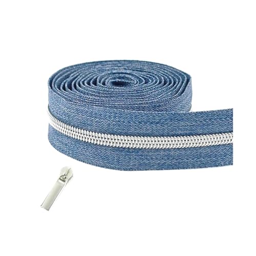 Cremalleras de nailon n.° 5 para coser, cintas de plástico con deslizador, para decoración de bolsos, kit de reparación,Plata,Deslizadores de 10 metros y 10 piezas