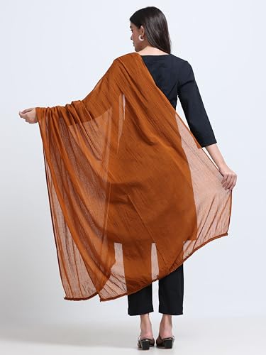 Image of Miraan Solid Pure Cotton Dupatta with Pom Pom Border, 2.25 meters length (DUPCOTTON)