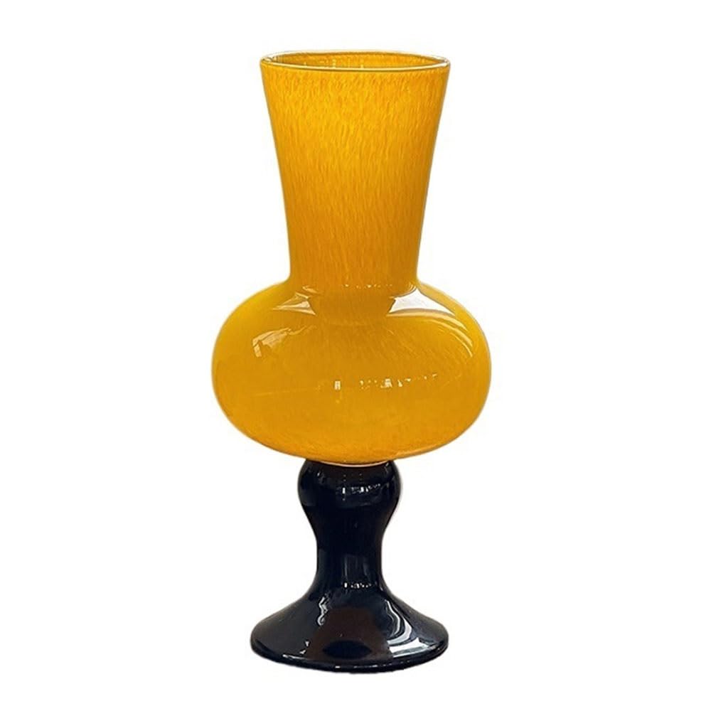 B3f7m4r9j2 Yellow Vase Vintage High Footed Glass Vase Narrow Mouth Wide Belly Floral Arranger For Dining Table Desk Entryway(Yellow)