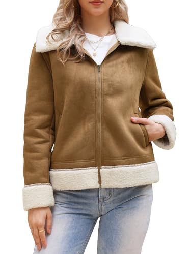 Allegra K Winter Faux Suede Jacket Coat for Women 2025 Faux Fur Shearing Lined Warm Thick Fleece Fuzzy Outerwear
