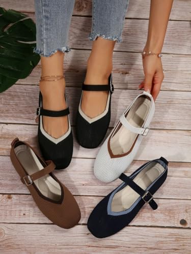 Knit Flats for Women Casual Square Toe Ballet Flats Shoes Comfortable Dressy Flat Shoes Walking Mary Jane Shoe 20254