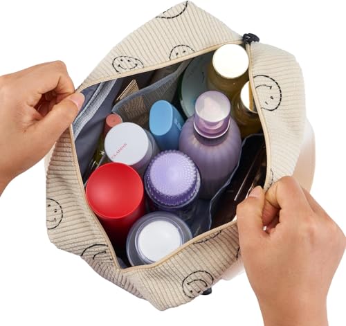 Large Makeup Bag for Women Corduroy Cosmetic bag Make up Bags Zipper Pouch with handle Cosmetic Organizer Toiletry Bag for Travel Storage2