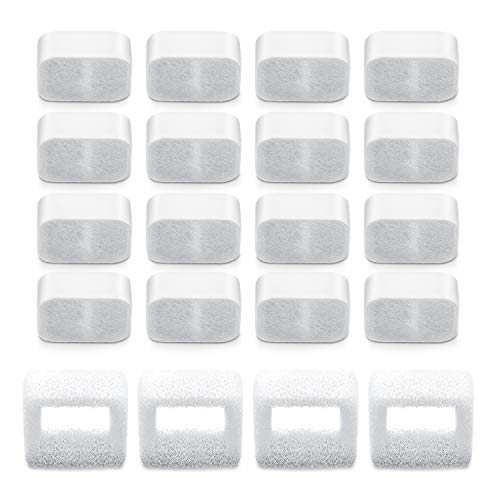 Cepheus 16-Pack Cat Water Fountain Replacement Filters, Pet Fountain Carbon Filters with 4-Pack Foam Filters for Ceramic Pet Fountain, Cats and Dogs Water Fountain Ceramic