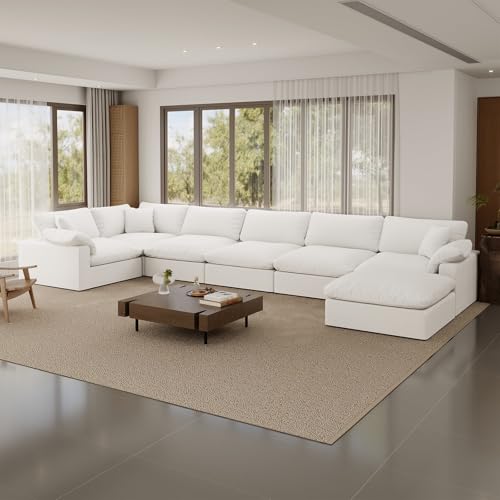 Image of Cloud Modular Sectional Sofa,Oversize Down Filled Sofa 6 Seat with Chaise,Minimalist Sofa Cover Washable and Replaceable Couches for Living Room,Sectional Sofa Deep Seat