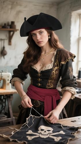Image of HOMELEX Pirate Tricorn Hat for Adults Halloween Costume | Adult pirate tricorn hat in black, brown, or gold for Halloween, colonial costumes, parties, stage, and photos.