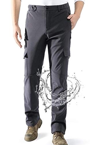 aoli ray Hombre Impermeables Lana Forrado Pantalones Trekking Escalada Senderismo Softshell Pantalones Gris Tamaño:XL