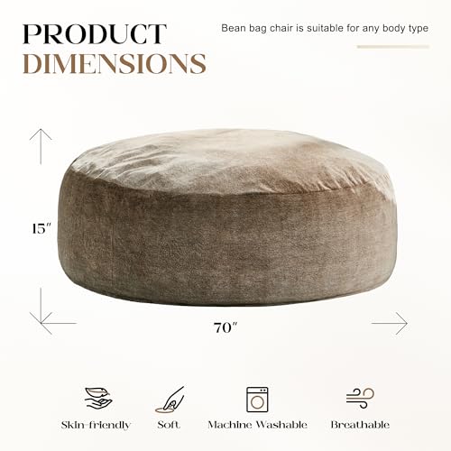 Image of Hobestluk Bean Bag Chair for Adult Giant Beanbag with Filler Brown 6FT