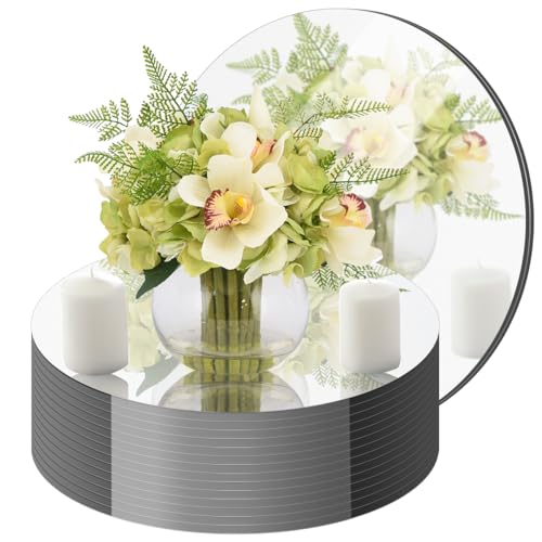 PASOCON Round Mirror Centerpieces for Tables Decorations 16Pack Acrylic Circle Mirror Centerpieces Mirrors Candle Plate Trays for Wedding Table Decorations Christmas Home Wall Decor (6inch 8inch)