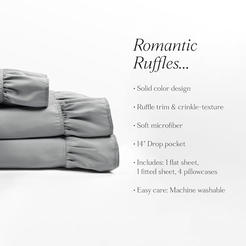 Image of Lush Decor Reyna Ruffle Sheet Set, 6 Piece Set, Queen, Dark Gray - Soft & Comfortable Sheets With Ruffles - Classic Elegant Bed Sheet Set - Traditional, Modern Farmhouse, Glam, & Cottage Bedroom Decor