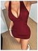 Floerns Women's Deep V Neck Halter Mini Dress Ruched Sleeveless Bodycon Club Going Out Dresses Burgundy Petite-L
