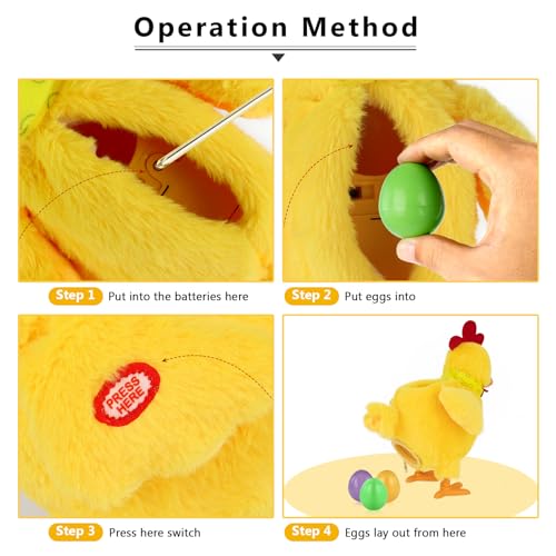 Image of Plush Electric Stuffed Laying Egg Chicken Toy Doll with Sound Music Easter for Boys Girls
