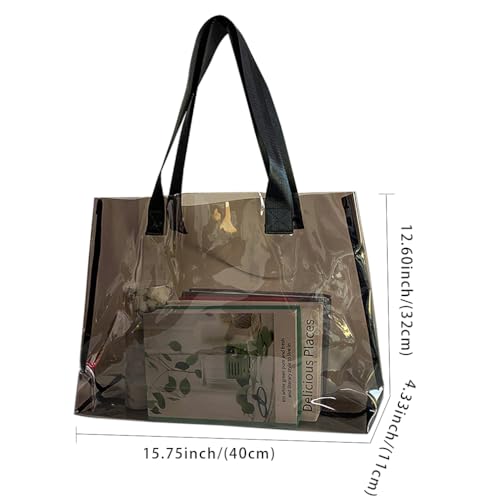 Image of Clear Large Tote Bag - Versatile, Waterproof, Stain Resistant, Transparent Shoulder Tote Bag for Work