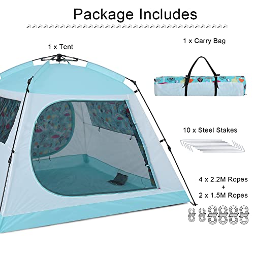 Abccamping Camping Tent For 4 Person, Auto One Touch Tent Pop-Up Camping Tent，Family Dome Waterproof Backpacking Tent Easy Setup Uv Cut Sun Shelter Tent(Sky Blue) #TOP5