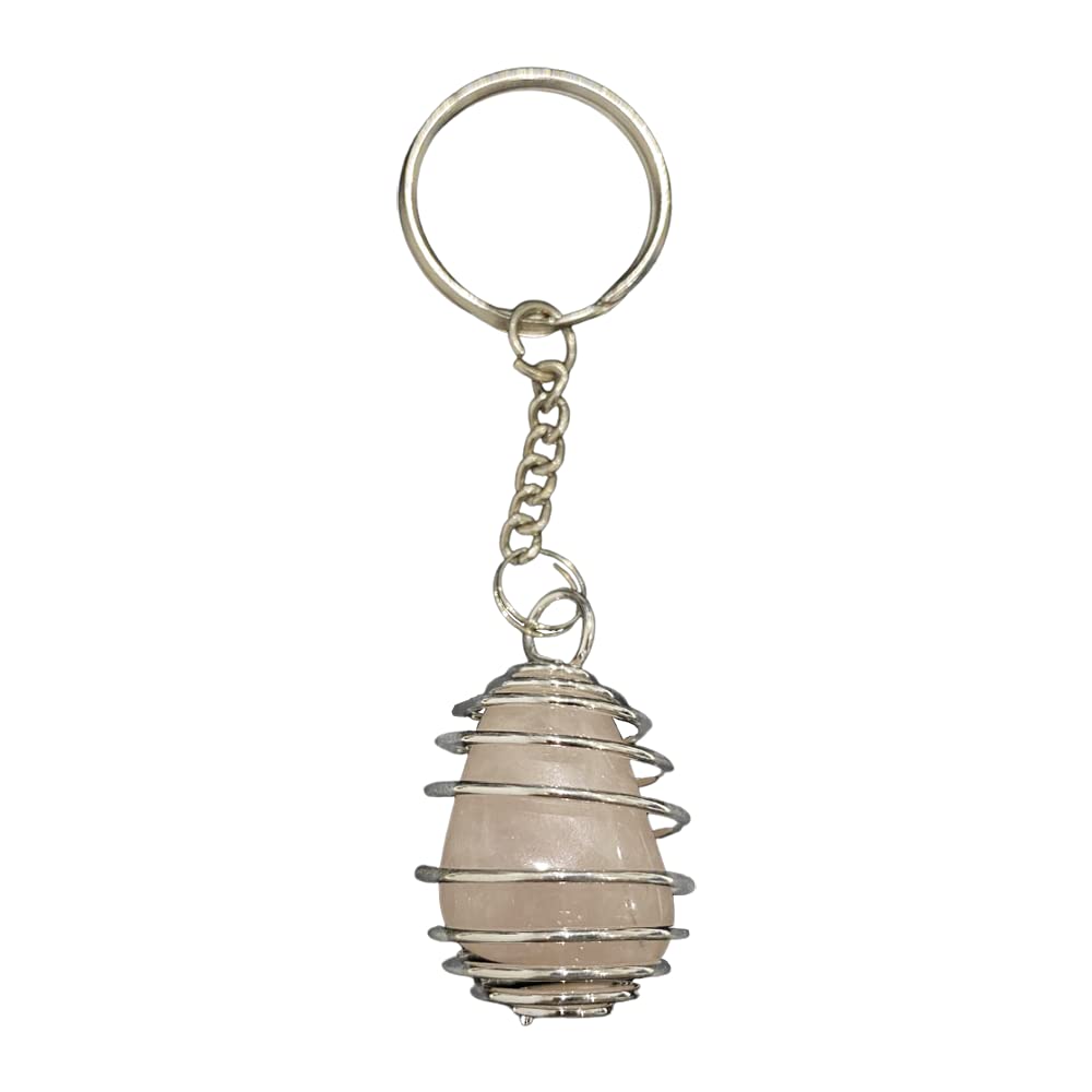 VIE Chakra Spiral Cage Tumble Keychain, Rose Quartz, One