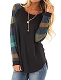 Halife Women Casual Shirts Mutil Color Striped Long Sleeve Tops Blouses Blcak M Black