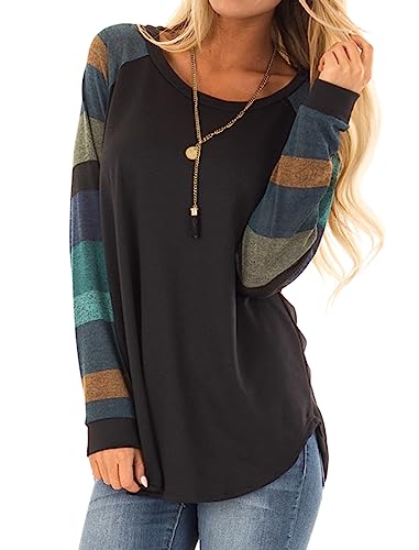 Halife Women's Lightweight Color Block Long Sleeve Loose Fit Pullover Sweatshirts Tunics Tops Shirts