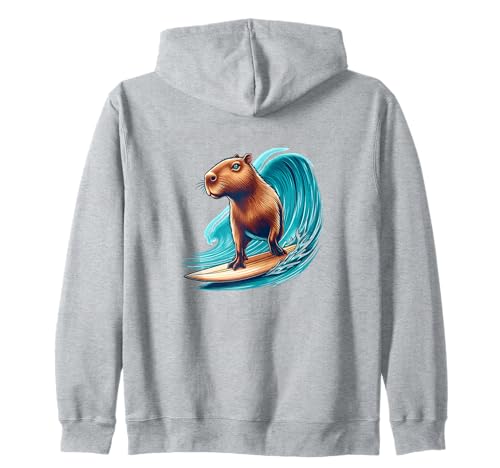 Cool Capybara Surfer Surf Board Surfing Men Women Kids Capy Zip Hoodie