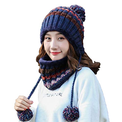 MAKFORT Women's Winter Bobble Hat and Loop Scarf Set - Available in 6 Colors - Warm Knitted Pom Hat & Scarf Set