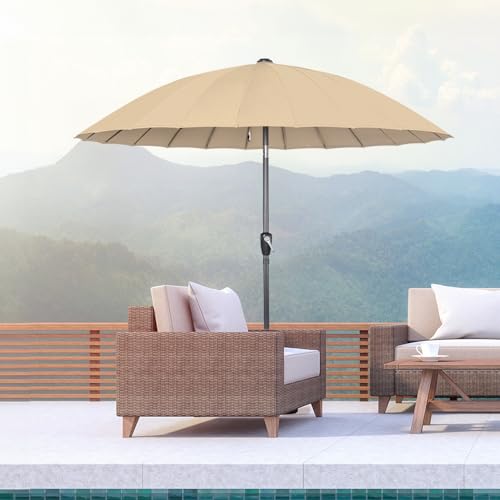 Miniatura 6 de Angel Living 250cm Parasol de Acero de Jardín con Manivela, Sombrilla Inclinada muy Estado con Mástil de Diamentro de 38mm, para Jardín Patío Terraza (Beige)