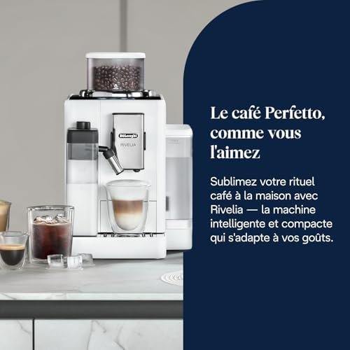 De’Longhi Rivelia - Perfetto Machine à Café Automatique avec LatteCrema Mousseur,16 Boissons Enregistrées, Écran Tactile Couleur, Réservoir à Grains Interchangeables, Blanc (EXAM440.55.W) - Image 2