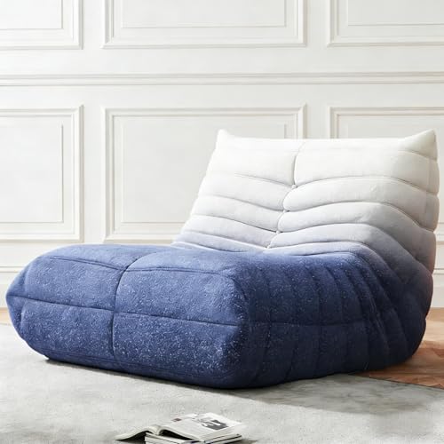 Image of Bean Bag Chairs for Adults, Memory Foam Reading Bean Bag Sofa Chair with Faux Fur Filler, Fireside Floor Gaming Chairs for Living Room, Bedroom and Office (White&Blue, Single)